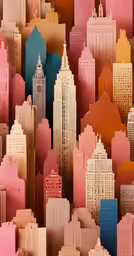 a group of buildings with towers, all in different colors