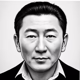 an asian man wearing a black jacket with a tie
