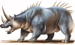 a giant rhino standing next to the camera