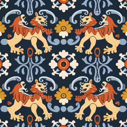 an ornamentally decorated design in blue, brown, and orange