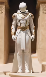 a statue of a man in a knight costume standing at the entrance of a building