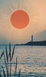 the sun is shining down over the water