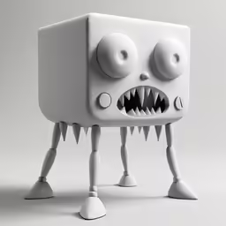 a white box with eyes and mouth wide open