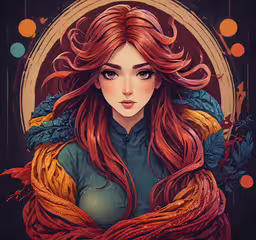 the portrait of a woman with long hair and scarf around her neck,a woman with long hair and a green shirt holding an orange scarf