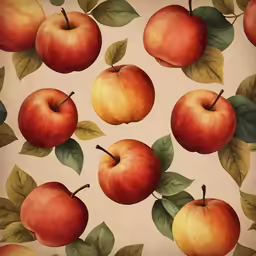 an artistic painting with a peach and green leaves pattern