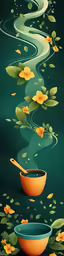 an artistic painting of water lillies floating on green surface with water in it