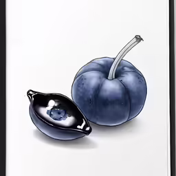 a painting of a piece of fruit in a half eaten
