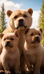 a group of three puppies sitting in front of the camera