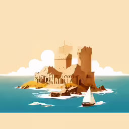 an island with a small sailboat in the water