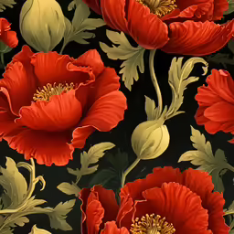 a floral red flower fabric with lots of leaves