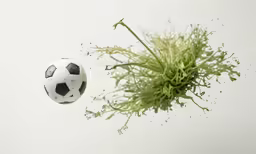 soccer ball in flight through the air next to grass