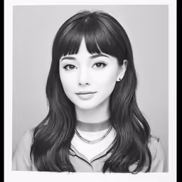 the young woman has long hair and bangs
