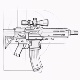 the drawing of a machine gun