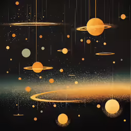 some golden circles and stars in the sky