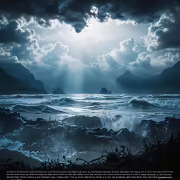 the ocean with the sun shining through a cloudy sky