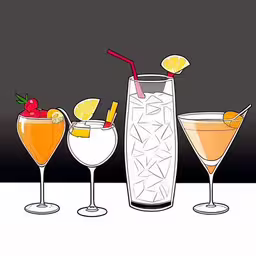 three different drinks are placed next to each other,three different kinds of beverages on top of a table