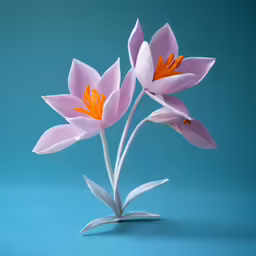 a couple of flowers on a blue table