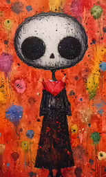 painting of a lady walking with a giant umbrella
