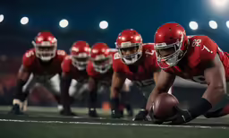 several football players on the field during night