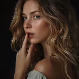 a beautiful blonde woman with long hair and a big lip