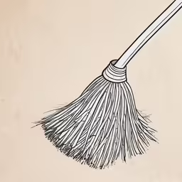 a black and white drawing of a broom on a light pink background