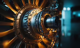 closeup view of a jet engine on display in the museum