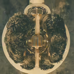 the back view of a wig on a hair dryer