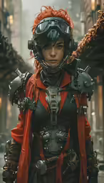 a girl in futuristic attire is looking to the left