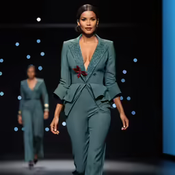 two women walking on the runway at a fashion show