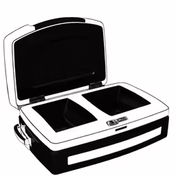 a black and white image of an open case