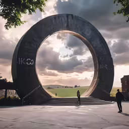 a giant circle statue in the middle of a park