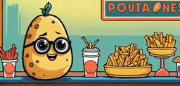 potatoes are sitting on a counter with glasses in front of them,a potato on the counter in front of a plate with fries
