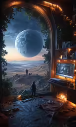 the image of a man standing in front of an alien view