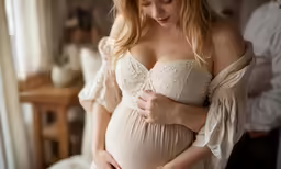 a young lady holding her pregnant child in the arms of her father
