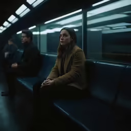 two people sitting in the train station, waiting for their train