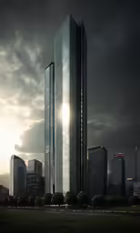 a tall building with a sky in the background
