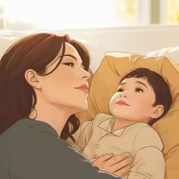 illustration of a woman holding a little child