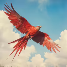 an exotic bird with many wings spread flying in the air