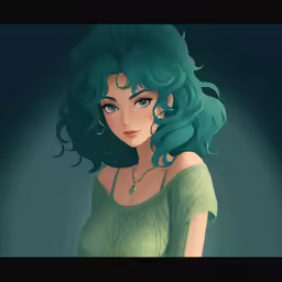 a cartoon picture of a lady in a green dress