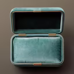 a green case with a golden handle that is open