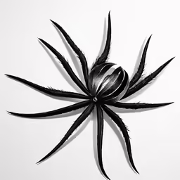 a small spider is black and white on a white surface