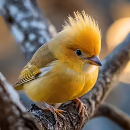 a small yellow bird perched on a branch