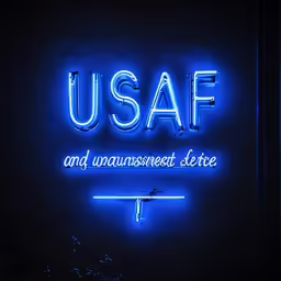an neon sign in the shape of the word usaf and warnisweet diee