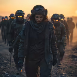 a woman in winter clothing walking with the light on