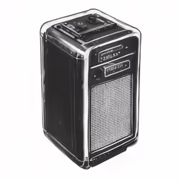 the old fashioned radio is black and silver