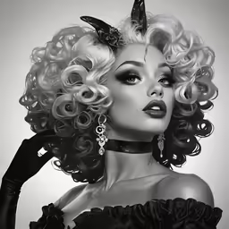 a lady with lots of curly hair and a butterfly on her head