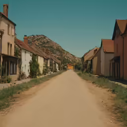 a street lined with brick and stucco buildings