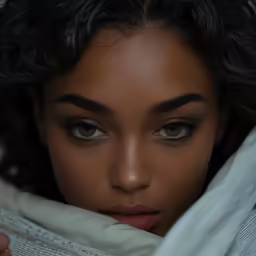 a beautiful young woman wearing white on top of a sheet