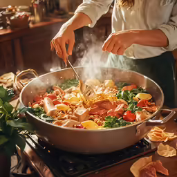 there is a woman in a white shirt cooking