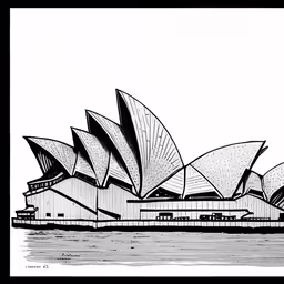 an ink drawing of the sydney opera house